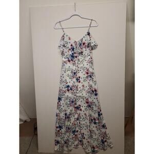Flying Tomato Maxi Dress  Women’s Size M, White Floral, High Slit, Half Lined